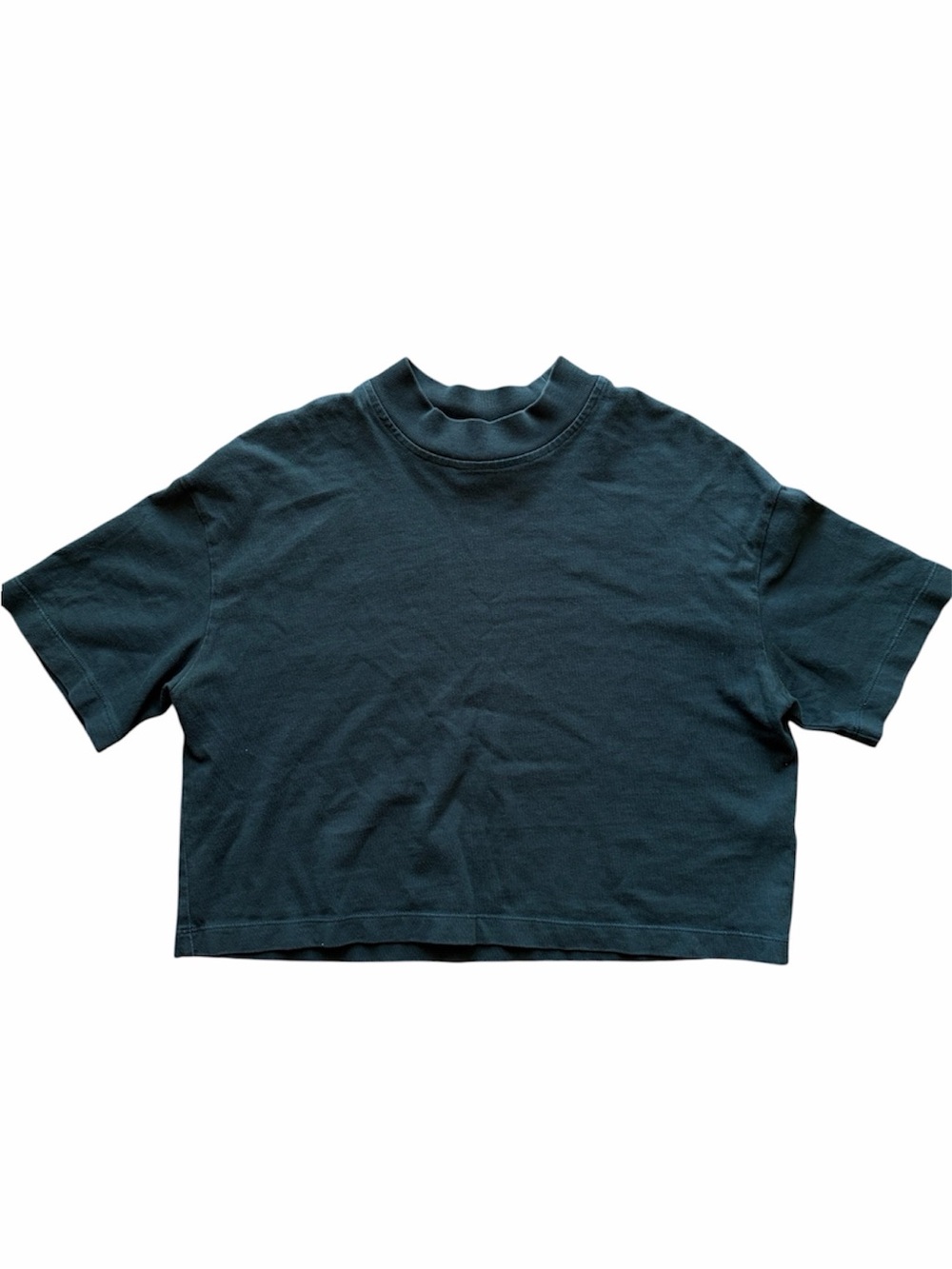 Icone Organic Cotton Cropped Mock Neck T-Shirt Dark Green Black Minimalist
